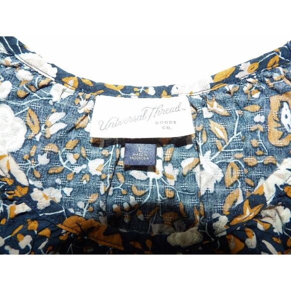 Universal Threads Top Blouse Boho Large Floral Teal Beige Coquette Ruffle - Picture 6 of 13